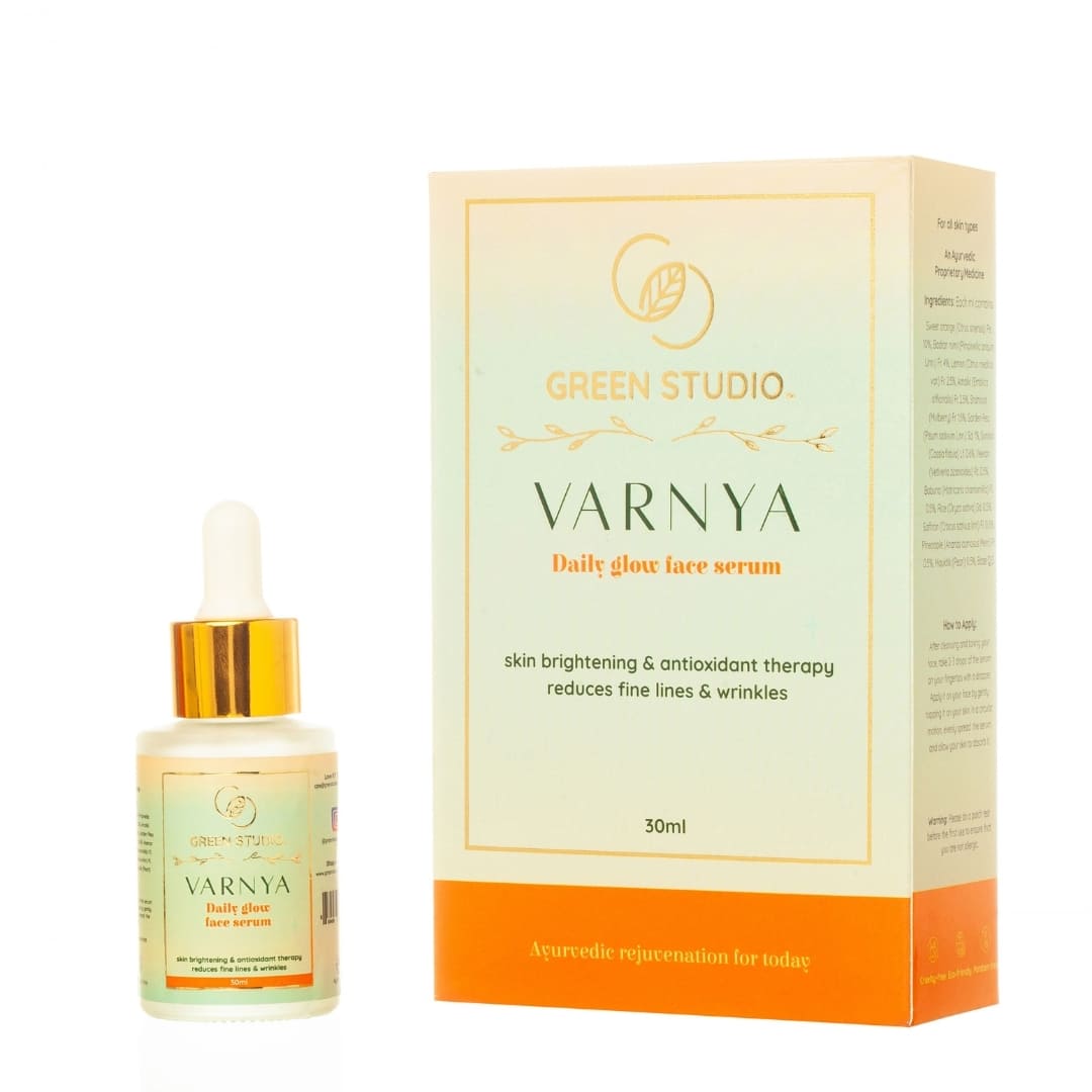 Full Package front view of Varnya daily glow face serum bottle on a white background