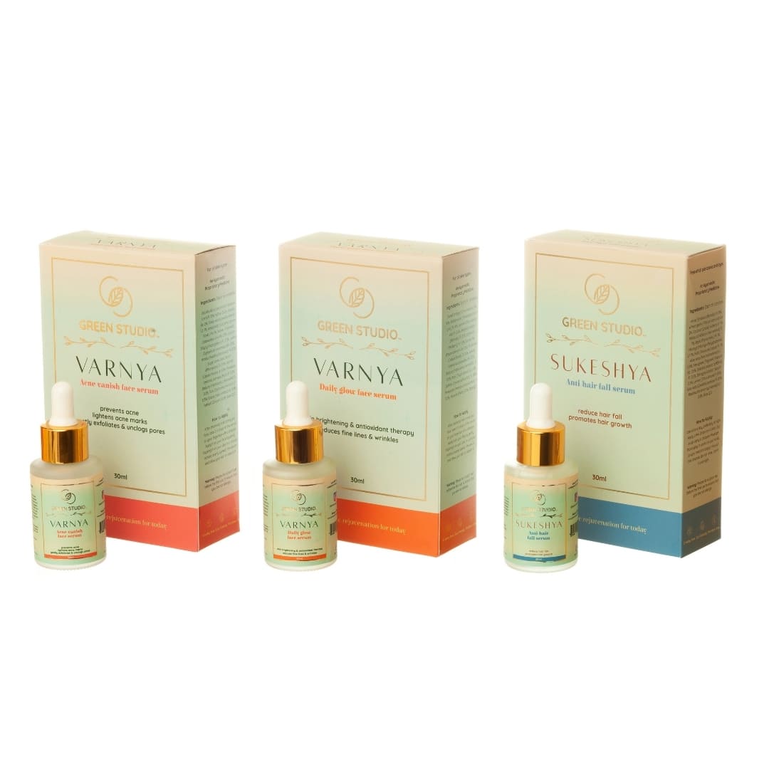 Ayurvedic Serums of On the go Combo packs shown with the Package unboxed